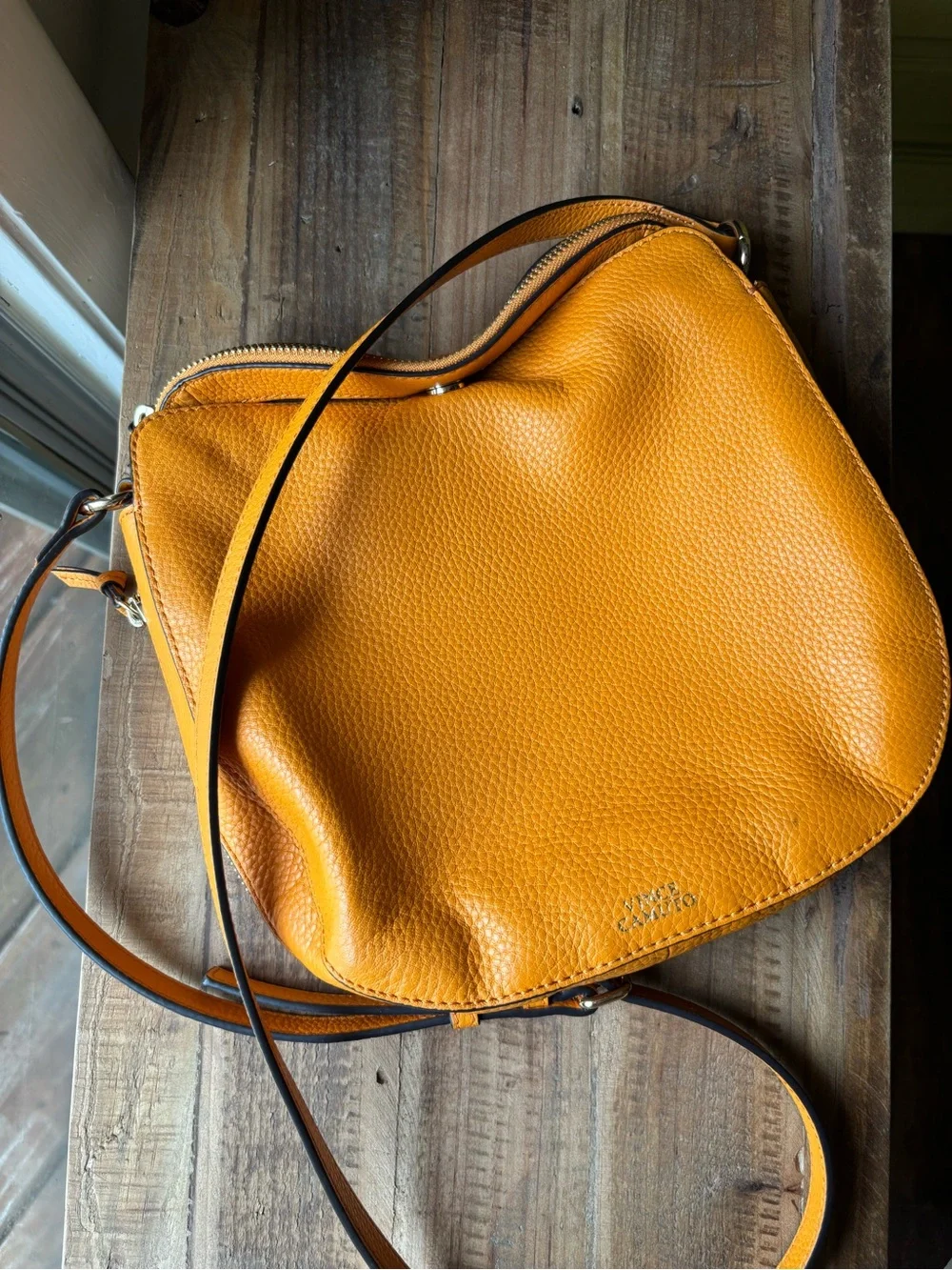 Vince camuto Pebbled Leather Shoulder Bag in Mustard Yellow